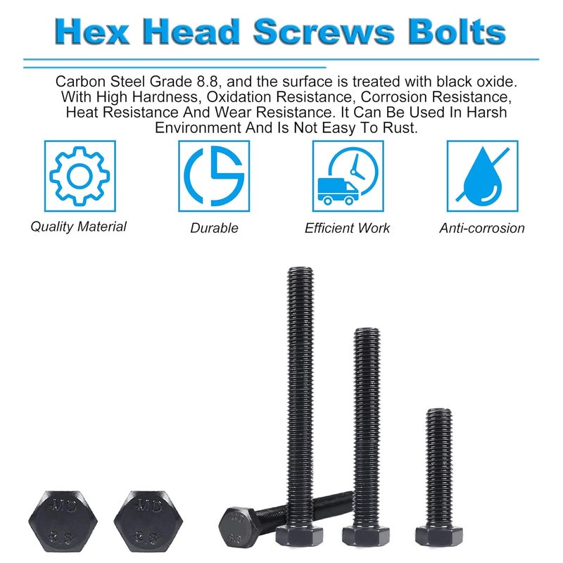 Yinpecly M8 Hex Bolts, M8-1.25 x 30mm Hex Head Bolts, Carbon Steel Grade 8.8, Black Oxide Finish, Full Thread,Metric Hexagon Head Bolts Right Hand External Hex Drive, 20 PCS - Image 4